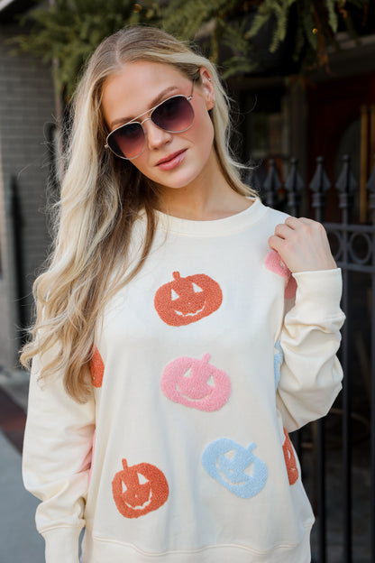 Spooky Season Cream Pumpkin Pullover