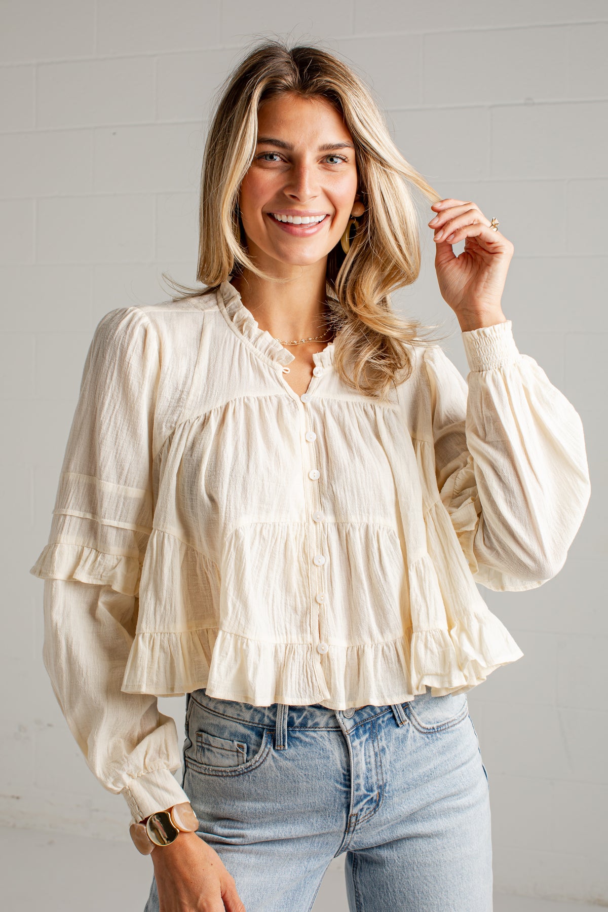 Sweet Little Details Ruffle Button Up Blouse