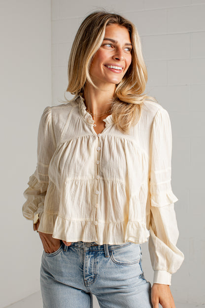 Sweet Little Details Ruffle Button Up Blouse