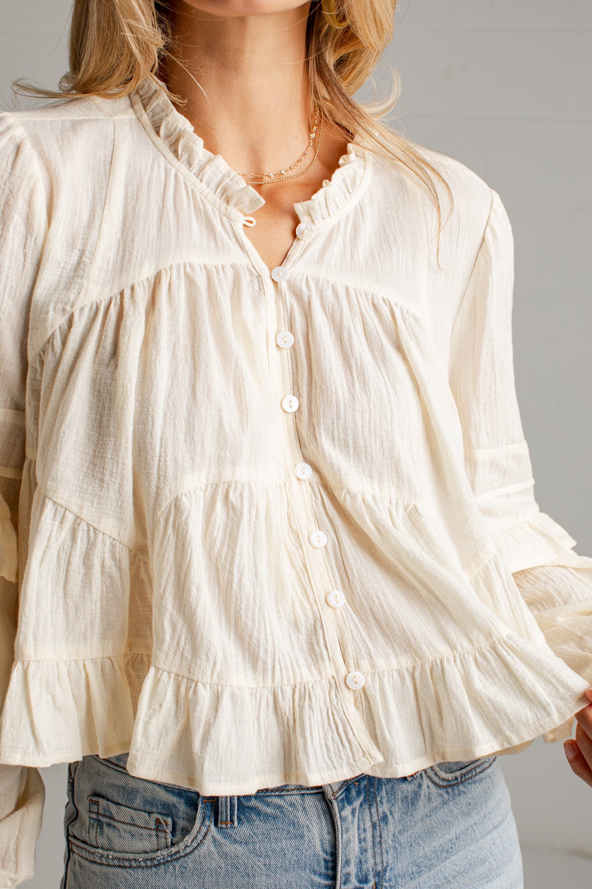 Sweet Little Details Ruffle Button Up Blouse