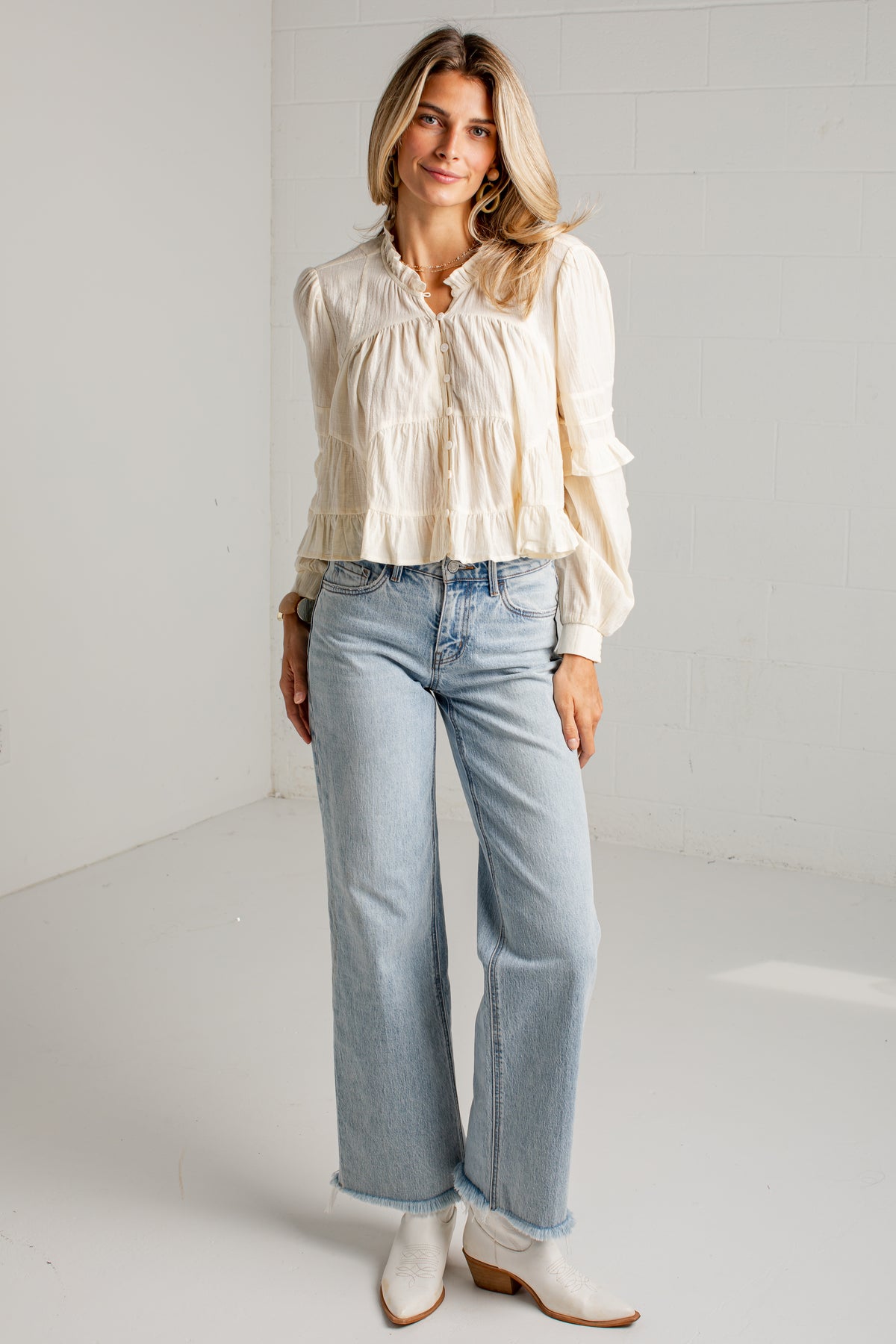 Sweet Little Details Ruffle Button Up Blouse