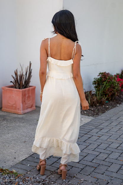 Cream Ruffle Midi Dress | Trendy Women's Dresses
