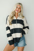 Open Book Cream Striped Collared Sweater