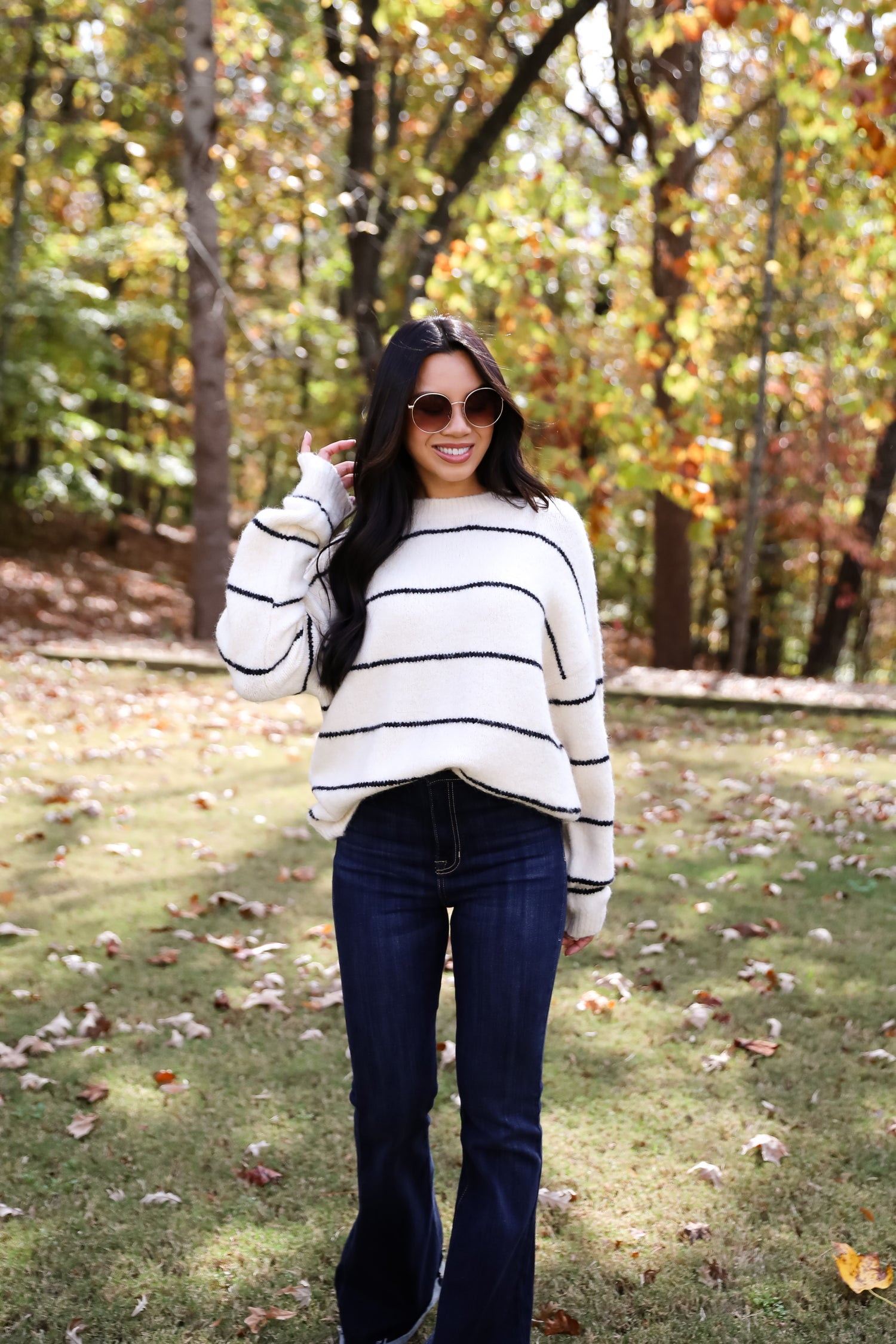 Considerable Charm Cream Striped Sweater