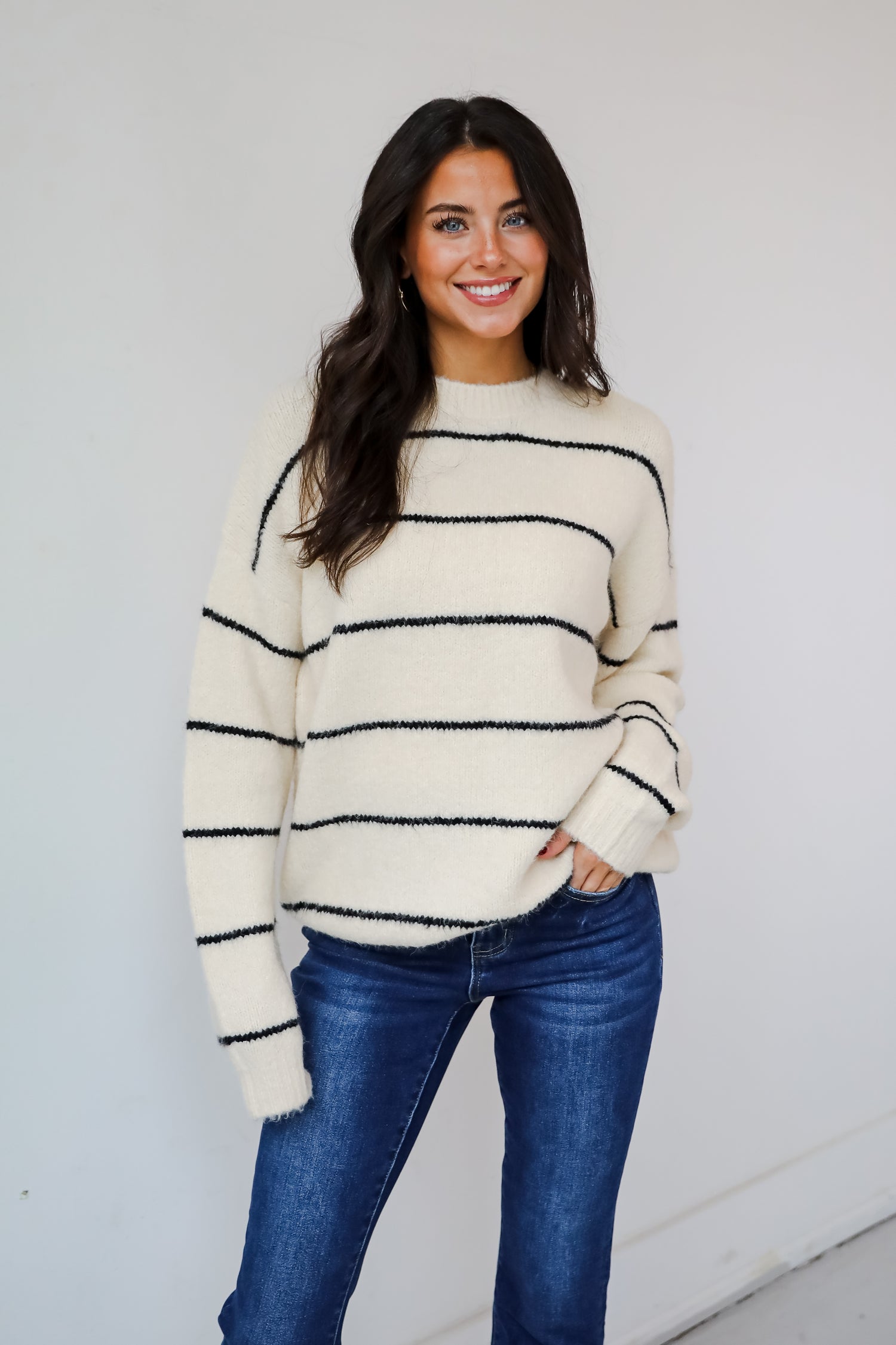 Considerable Charm Cream Striped Sweater