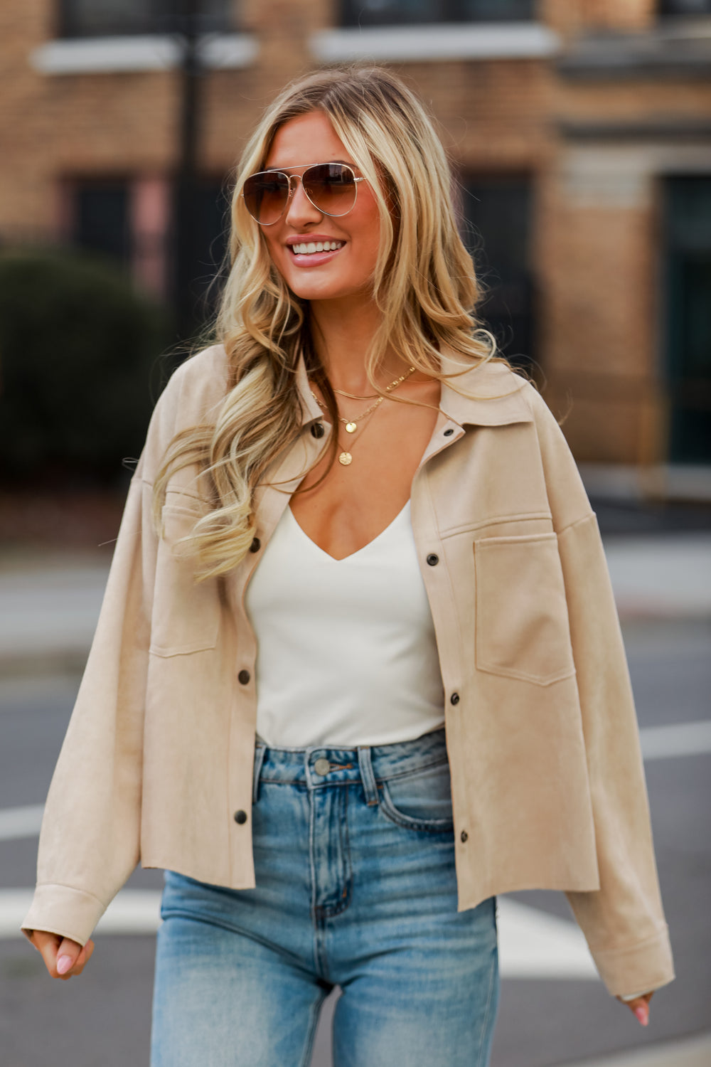 Cream Suede Cropped Jacket