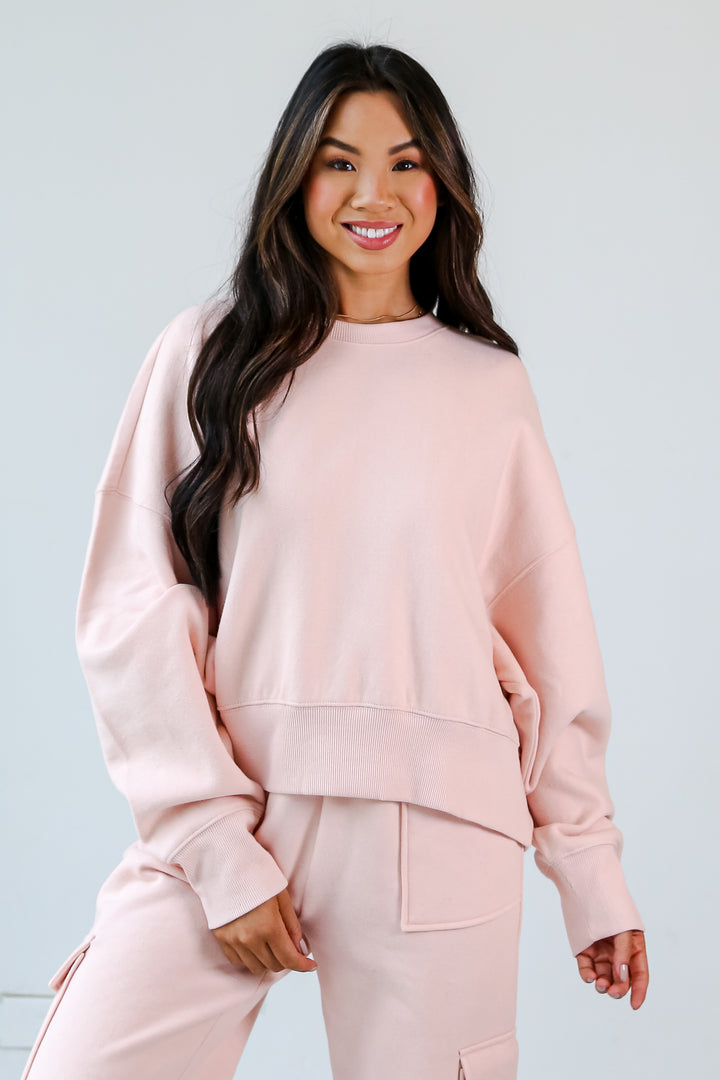 pink Fleece Pullover front view