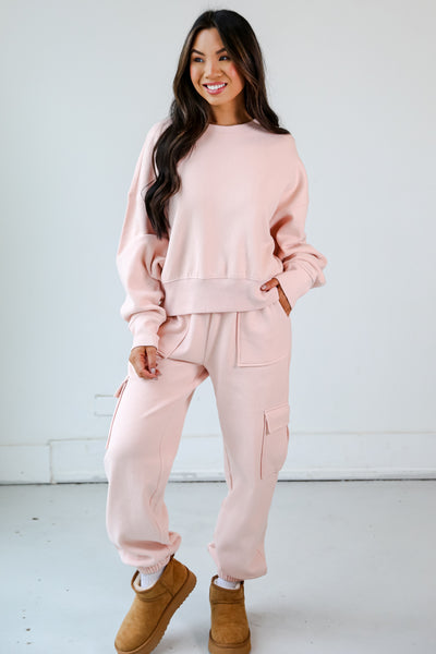 pink Fleece Pullover on model