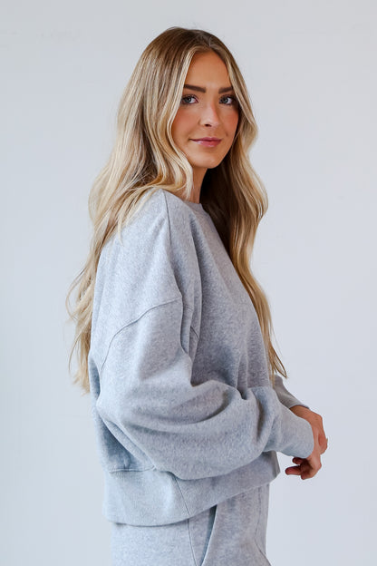 grey Fleece Pullover side view