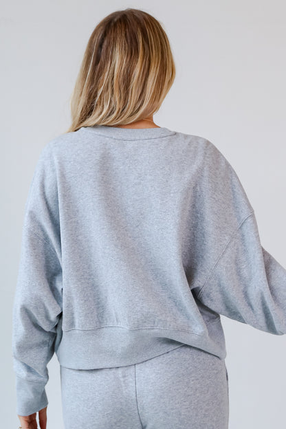 grey Fleece Pullover back view