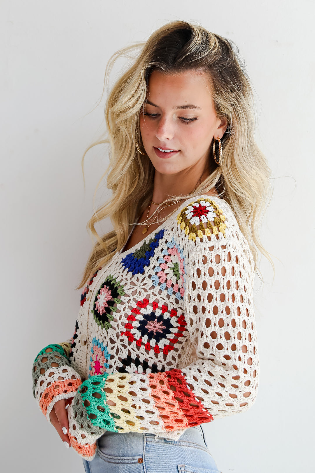 Vibrant Crush Ivory Crochet Knit Top