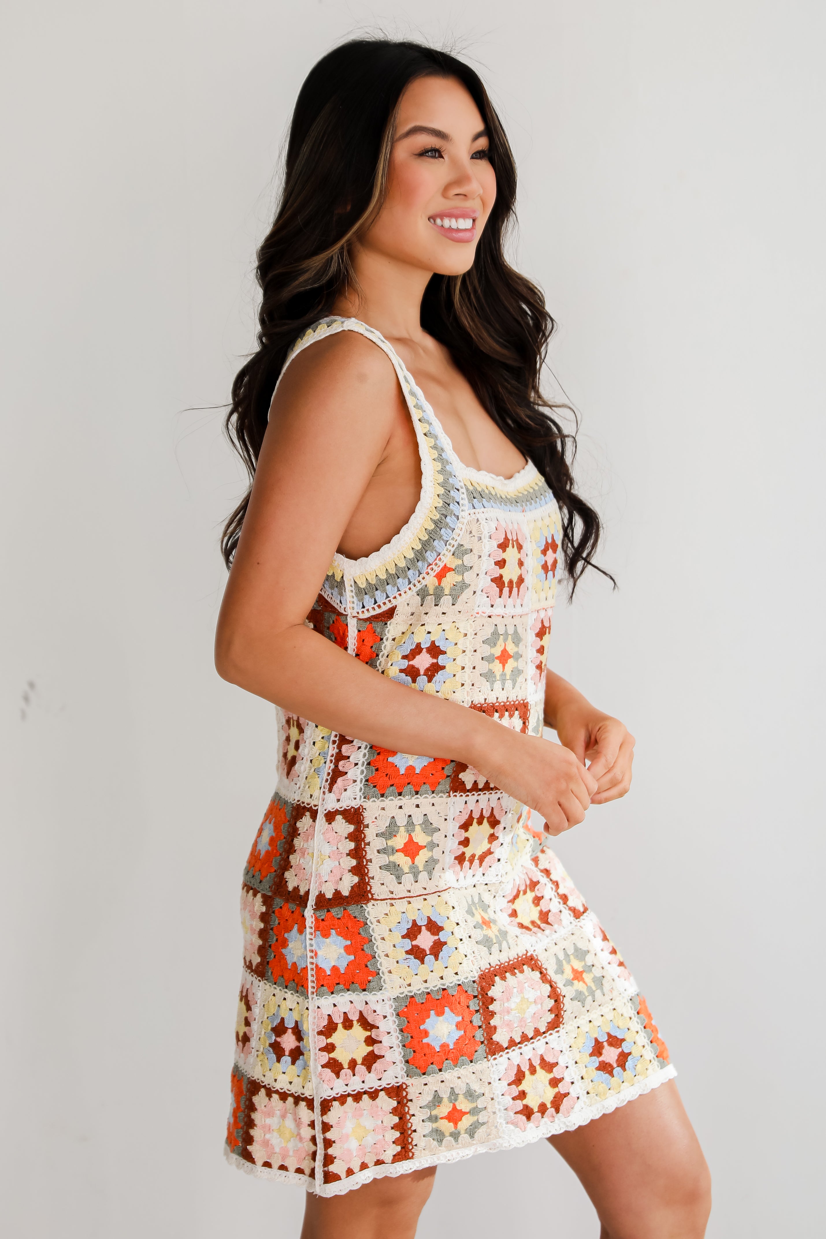 Boho Crochet Knit Mini Dress | Trendy ...