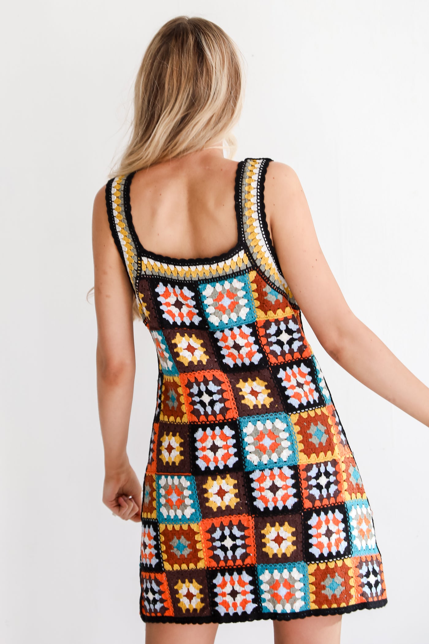 womens Crochet Knit Mini Dress