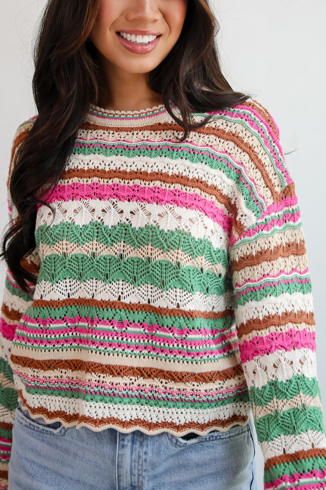 Adorable Disposition Multi Crochet Knit Top