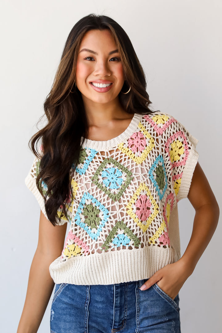 Incredibly Cute Cream Crochet Knit Top