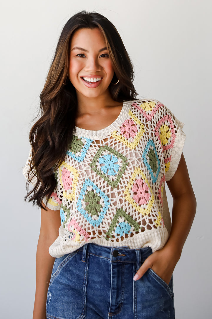 Incredibly Cute Cream Crochet Knit Top