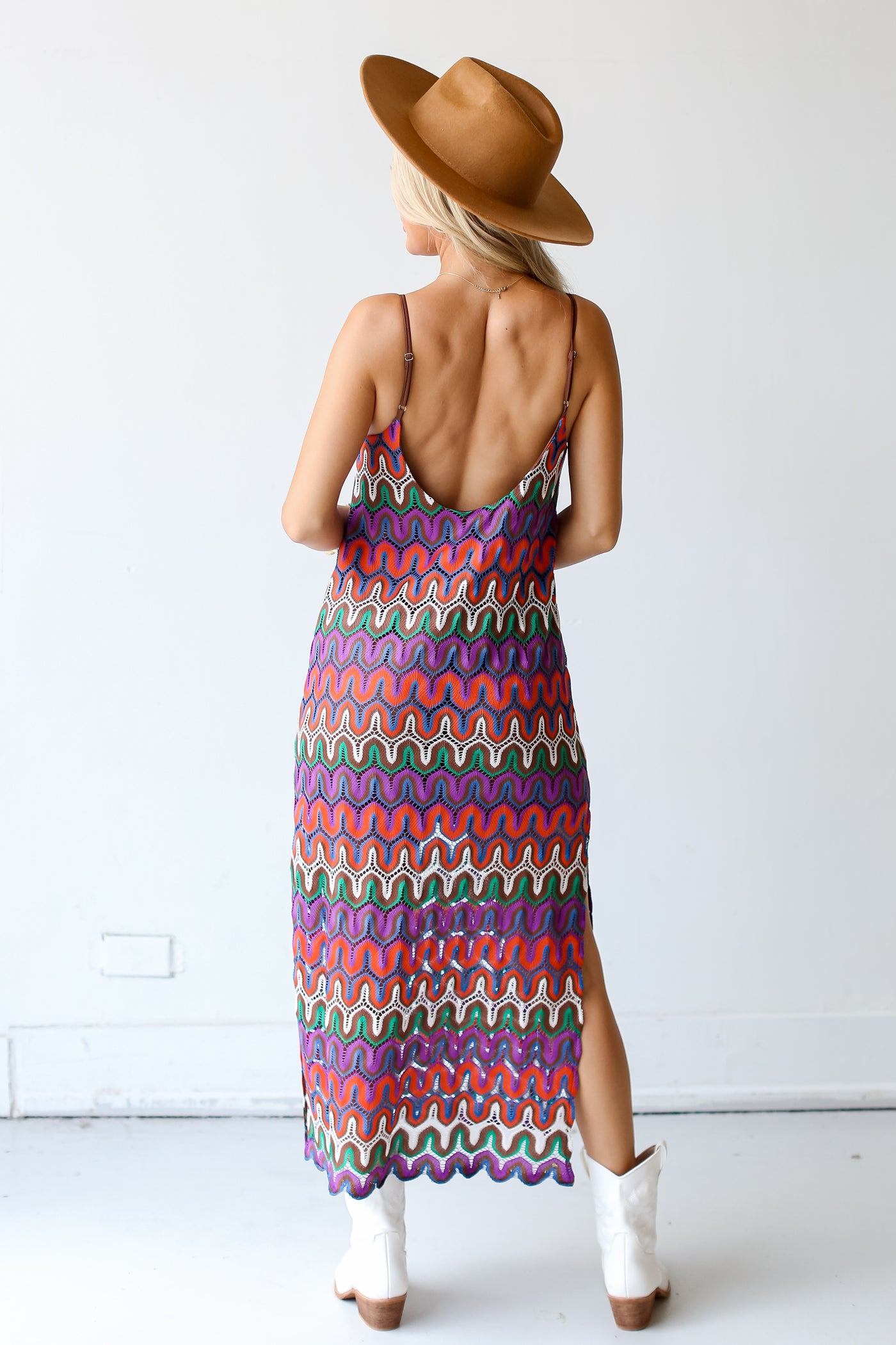 Crochet Knit Midi Dress back view