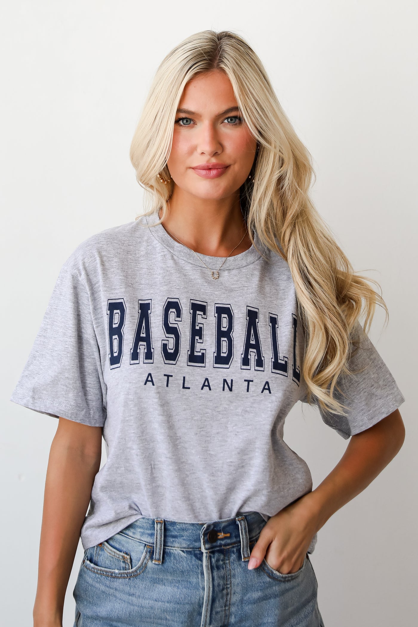 heather grey  Baseball Atlanta Cropped Tee for women