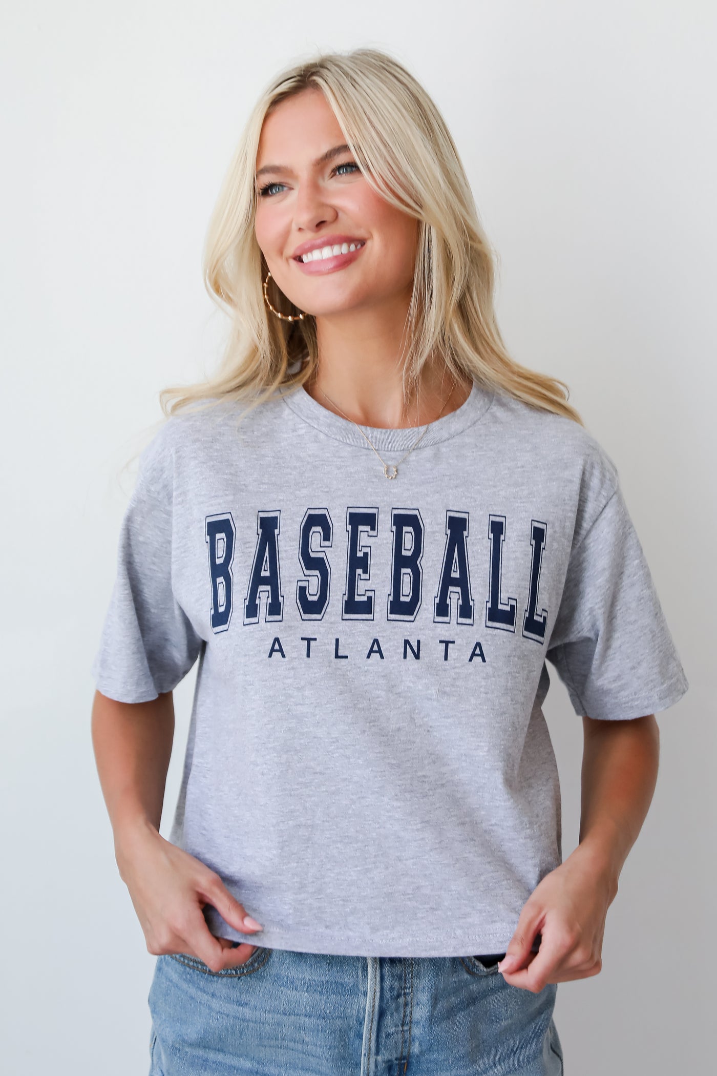 womens grey Baseball Atlanta Cropped Tee