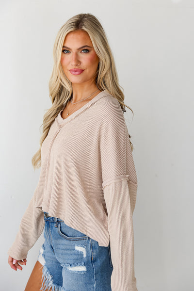 taupe v-neck Corded Top