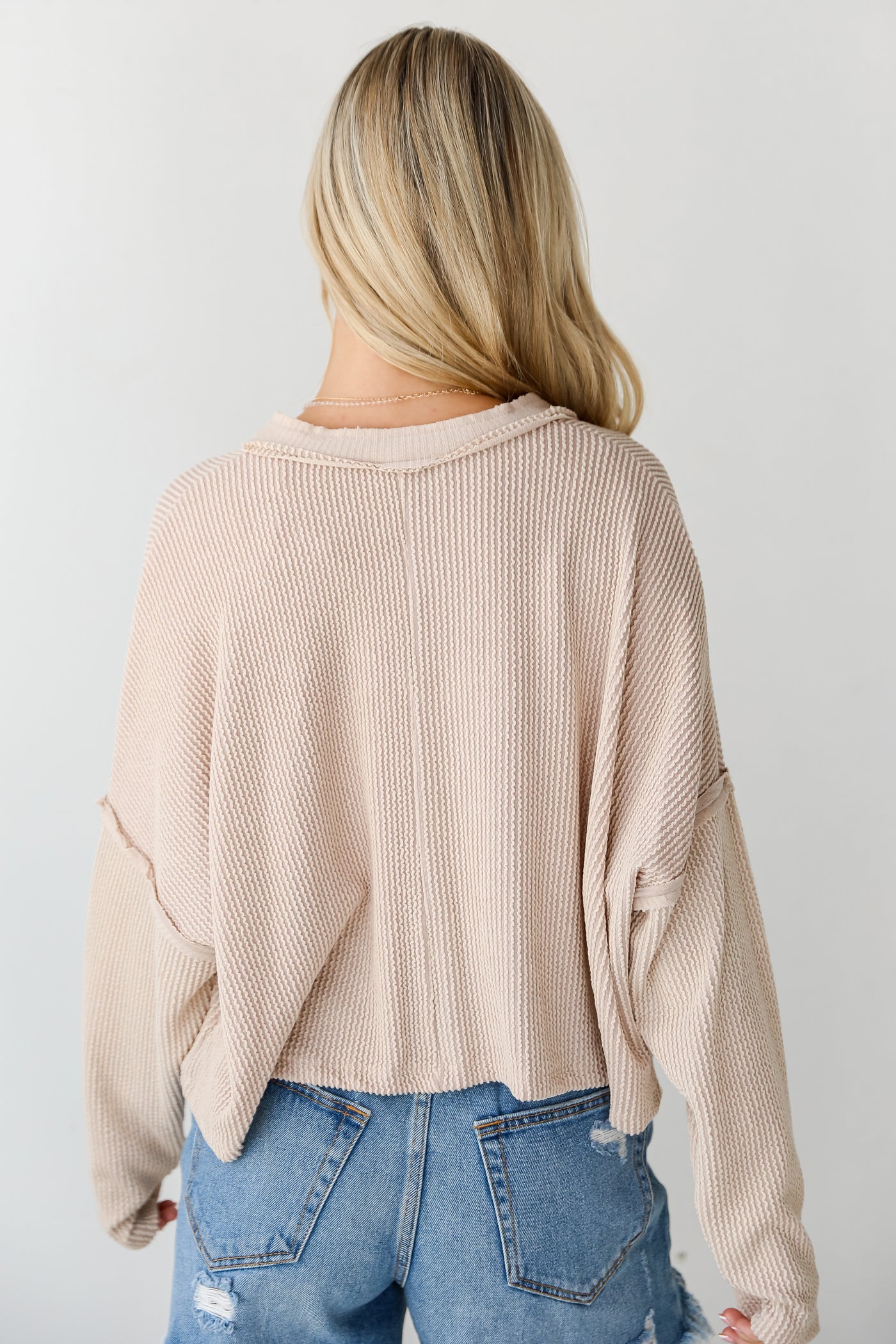 taupe v-neck Corded Top