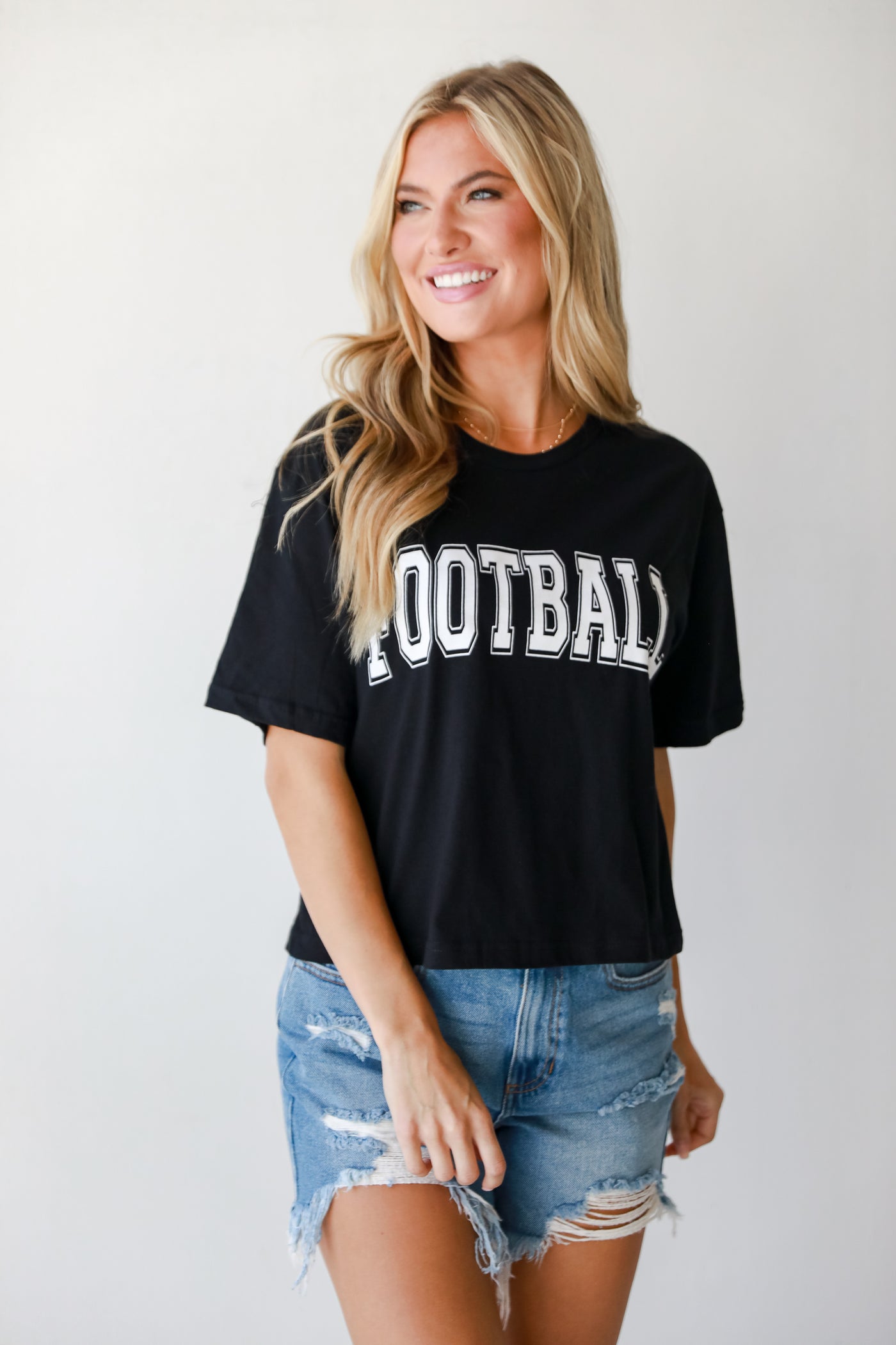 Black Football Cropped Tee front view