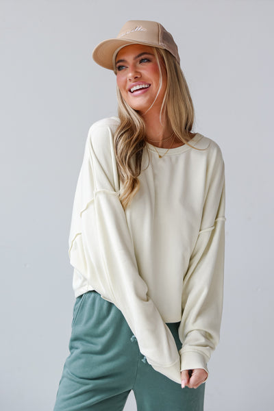 ivory Fleece Pullover front view