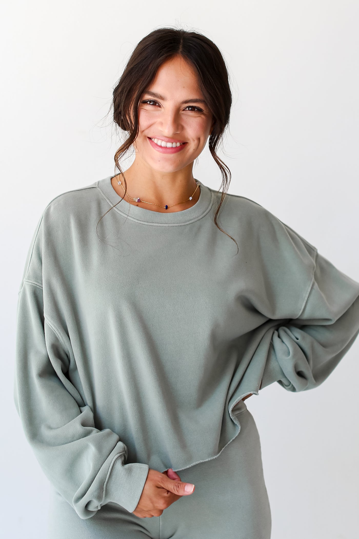sage Cropped Pullover front view