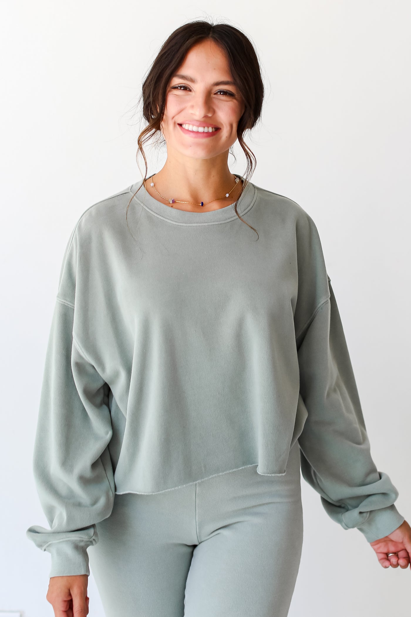 sage Cropped Pullover front view