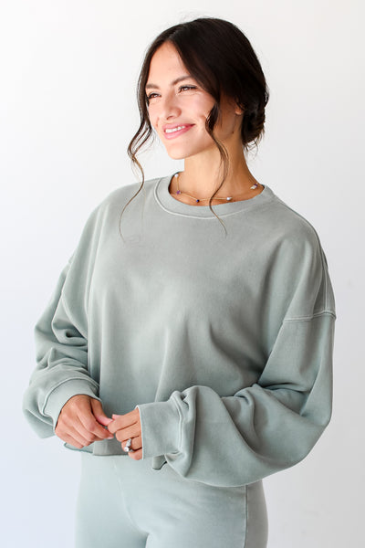 sage Cropped Pullover side view
