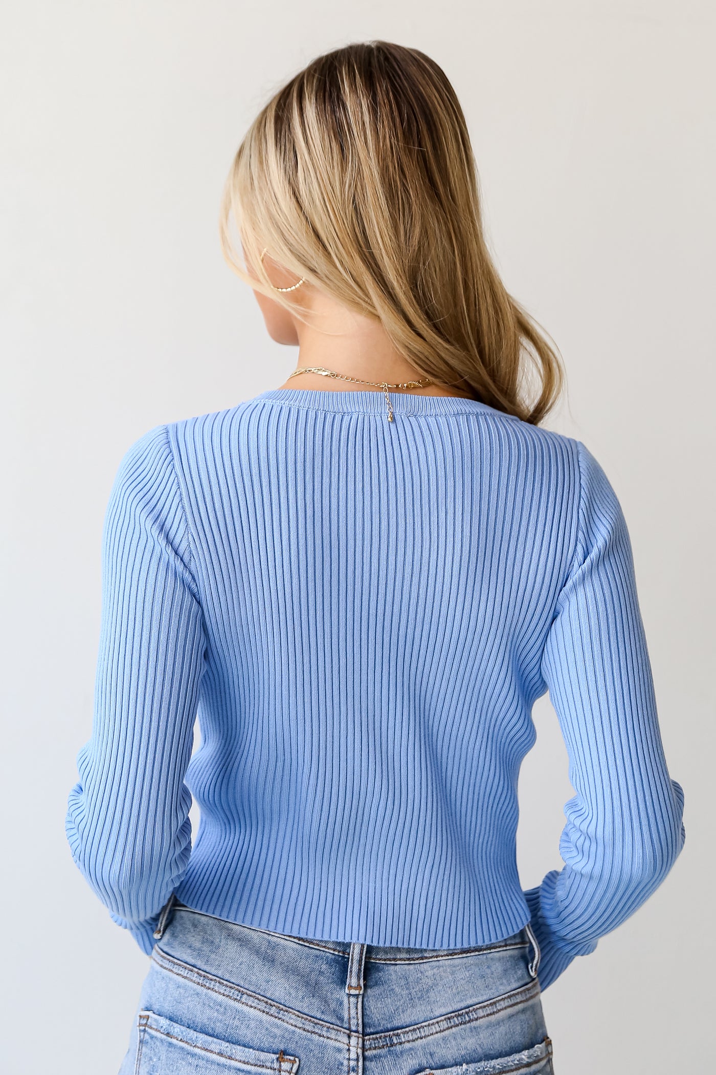 blue Ribbed Knit Top for women