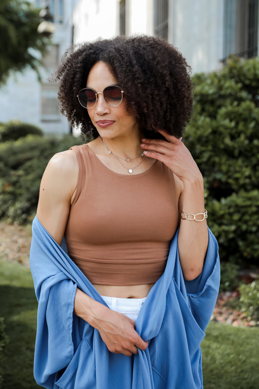 Brielle Everyday Camel Cropped Tank