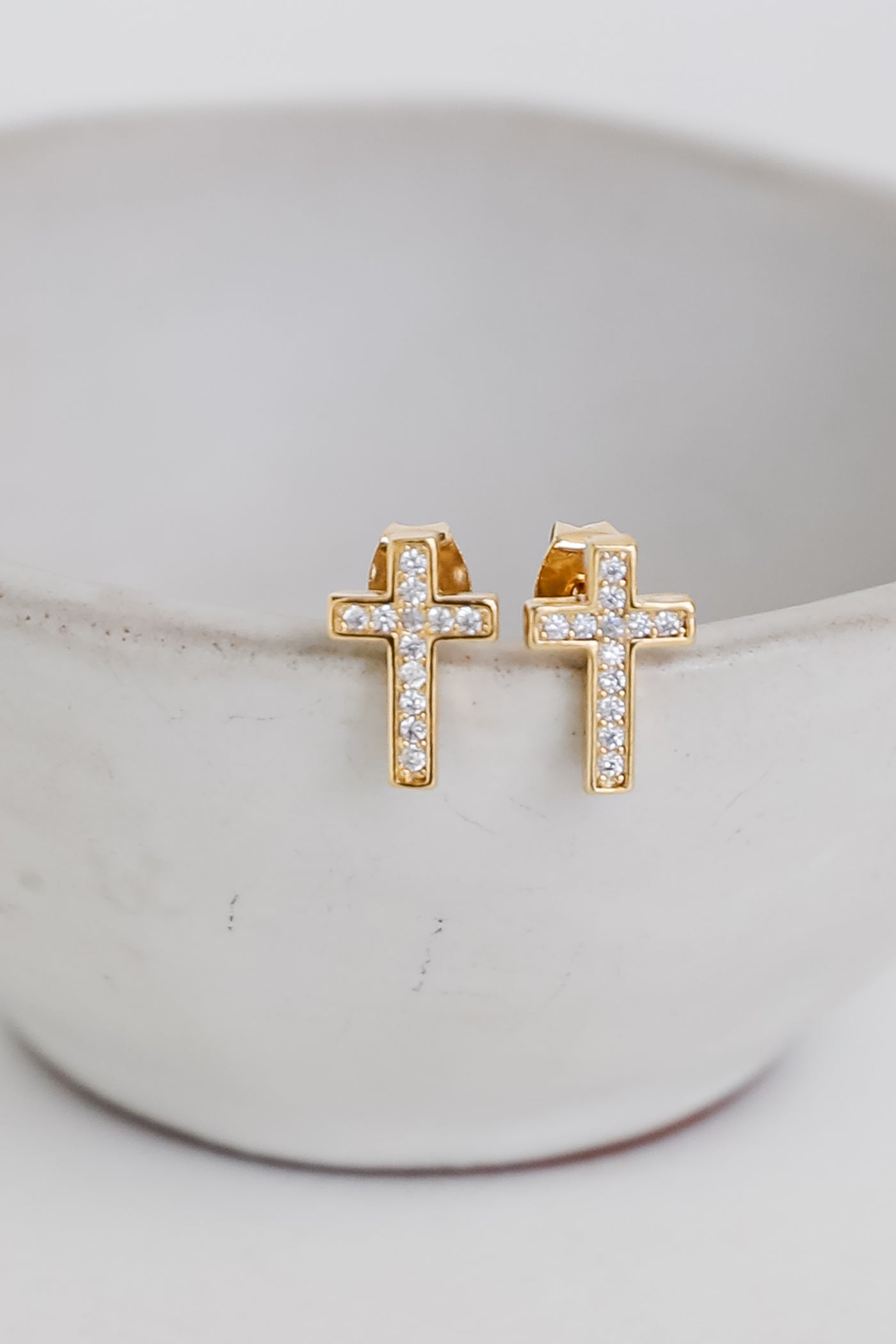 Gold Rhinestone Cross Stud Earrings