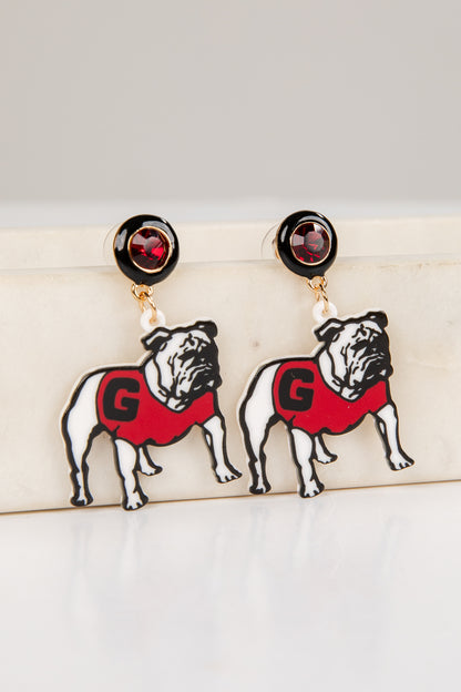 Pair of bulldog earrings with red &