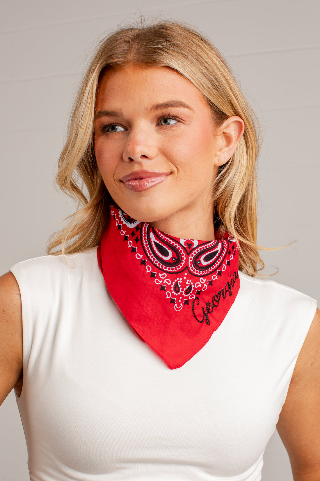 Red Georgia Black Script Embroidered Bandana