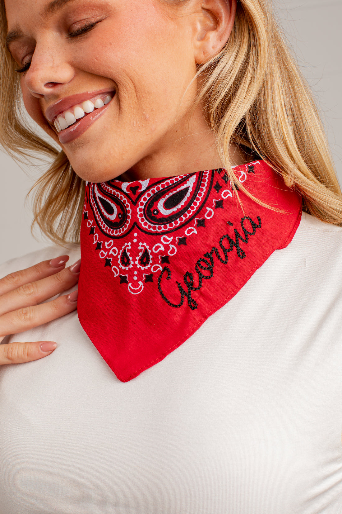 Red Georgia Black Script Embroidered Bandana