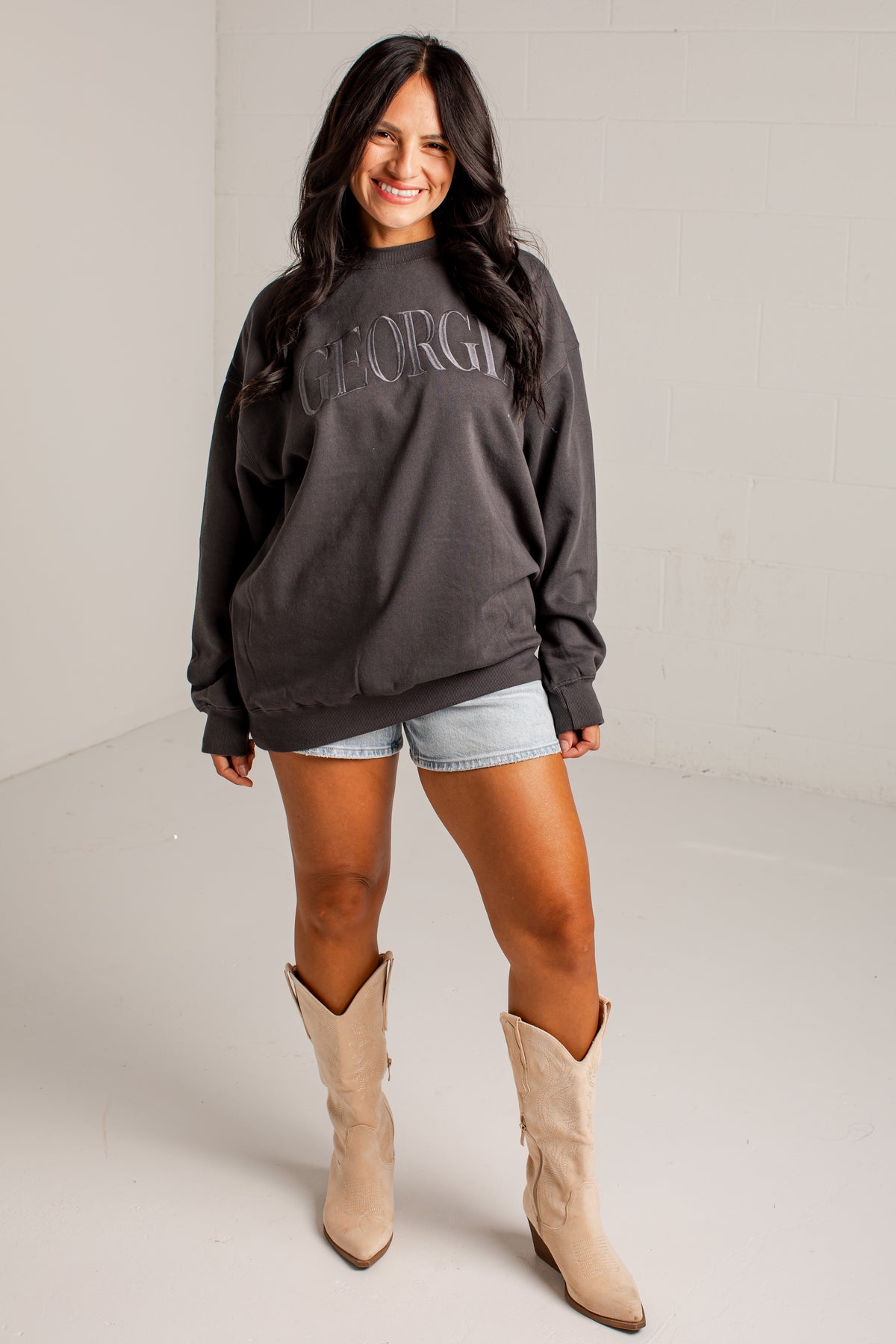 Georgia Tonal Charcoal Embroidered Sweatshirt
