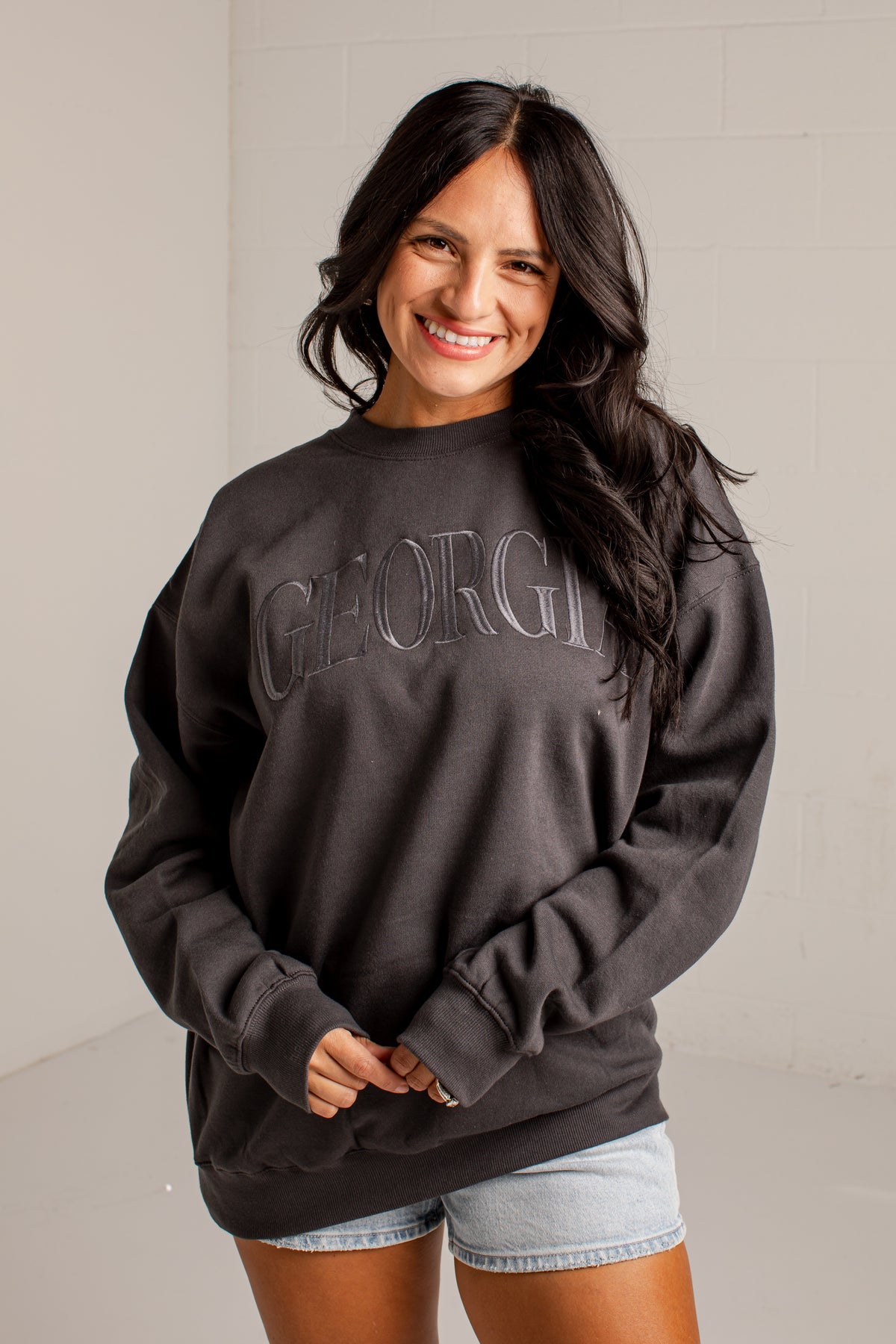 Georgia Tonal Charcoal Embroidered Sweatshirt