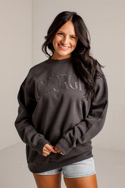 Georgia Tonal Charcoal Embroidered Sweatshirt