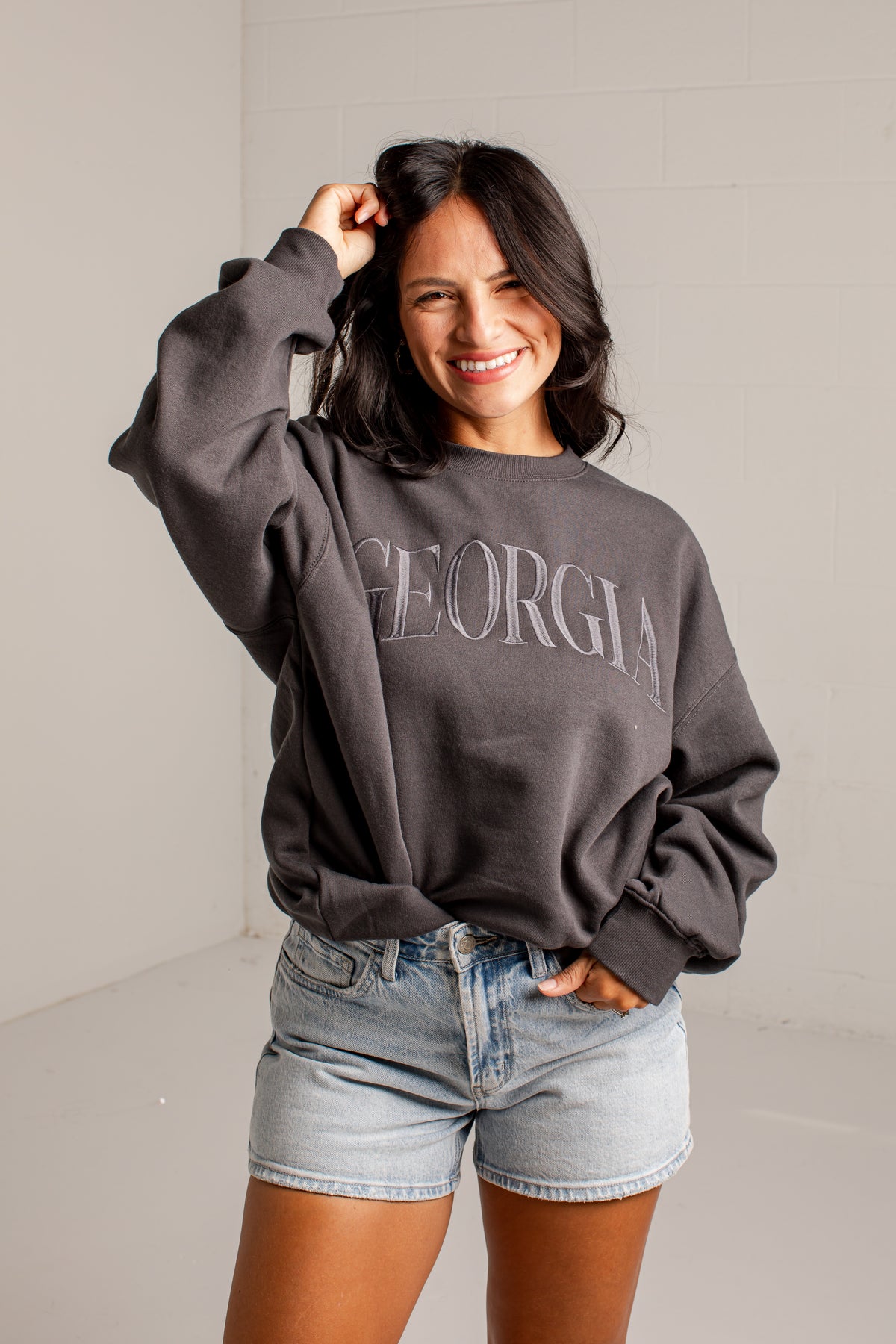 Georgia Tonal Charcoal Embroidered Sweatshirt