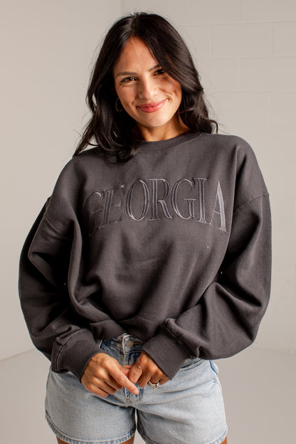 Georgia Tonal Charcoal Embroidered Sweatshirt