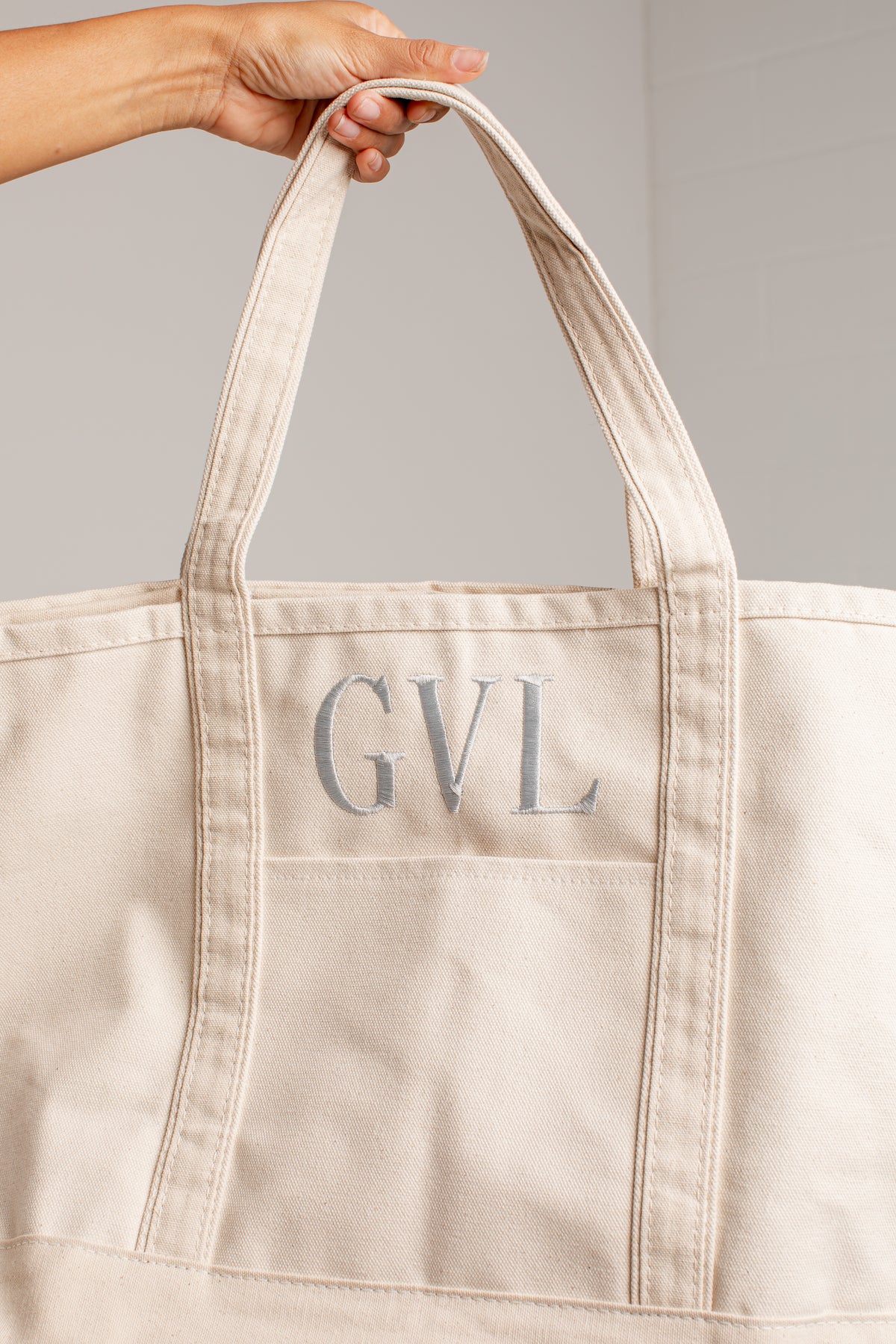 GVL Natural Embroidered Large Canvas Tote Bag