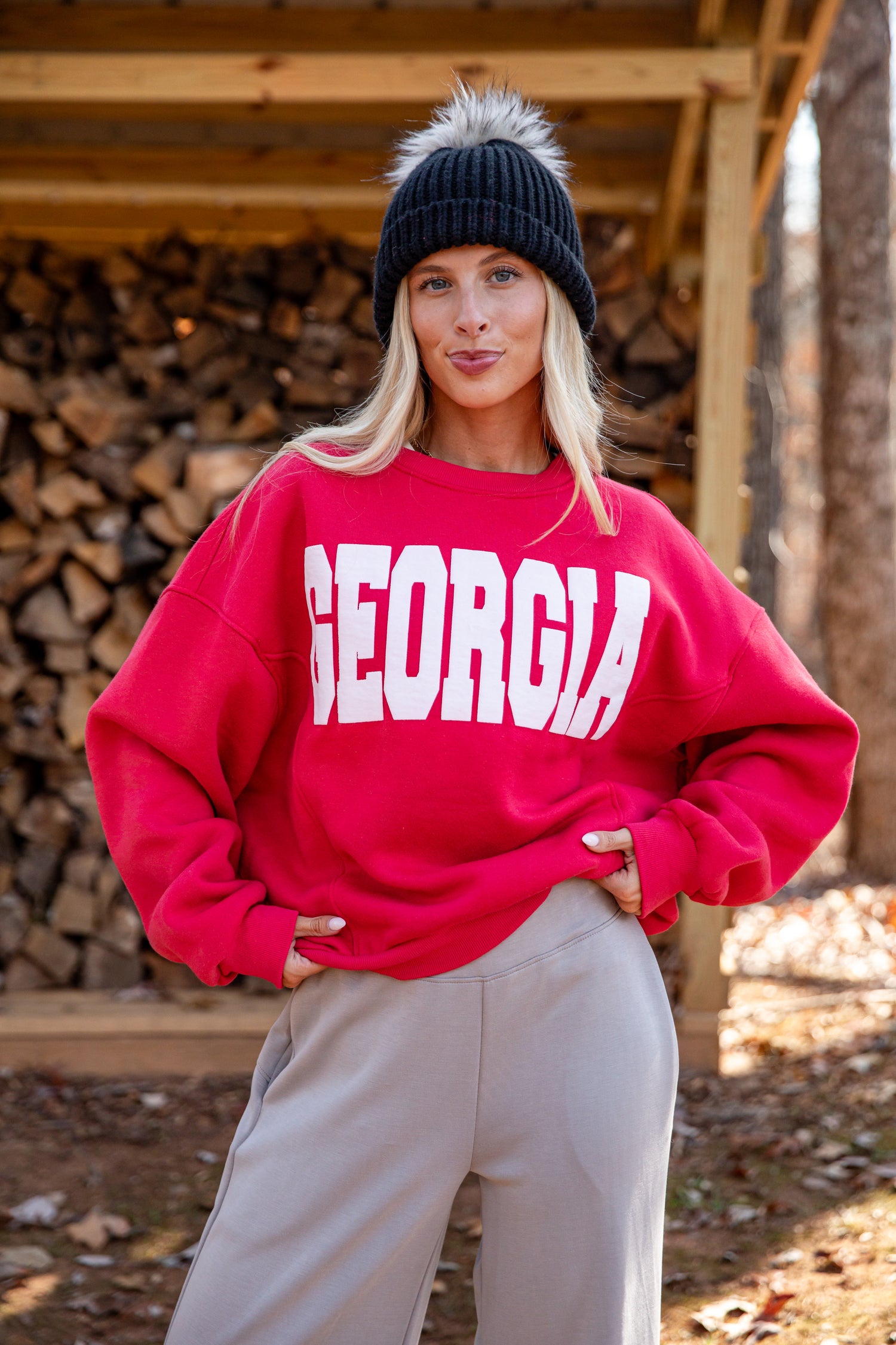 Person wearing a red &