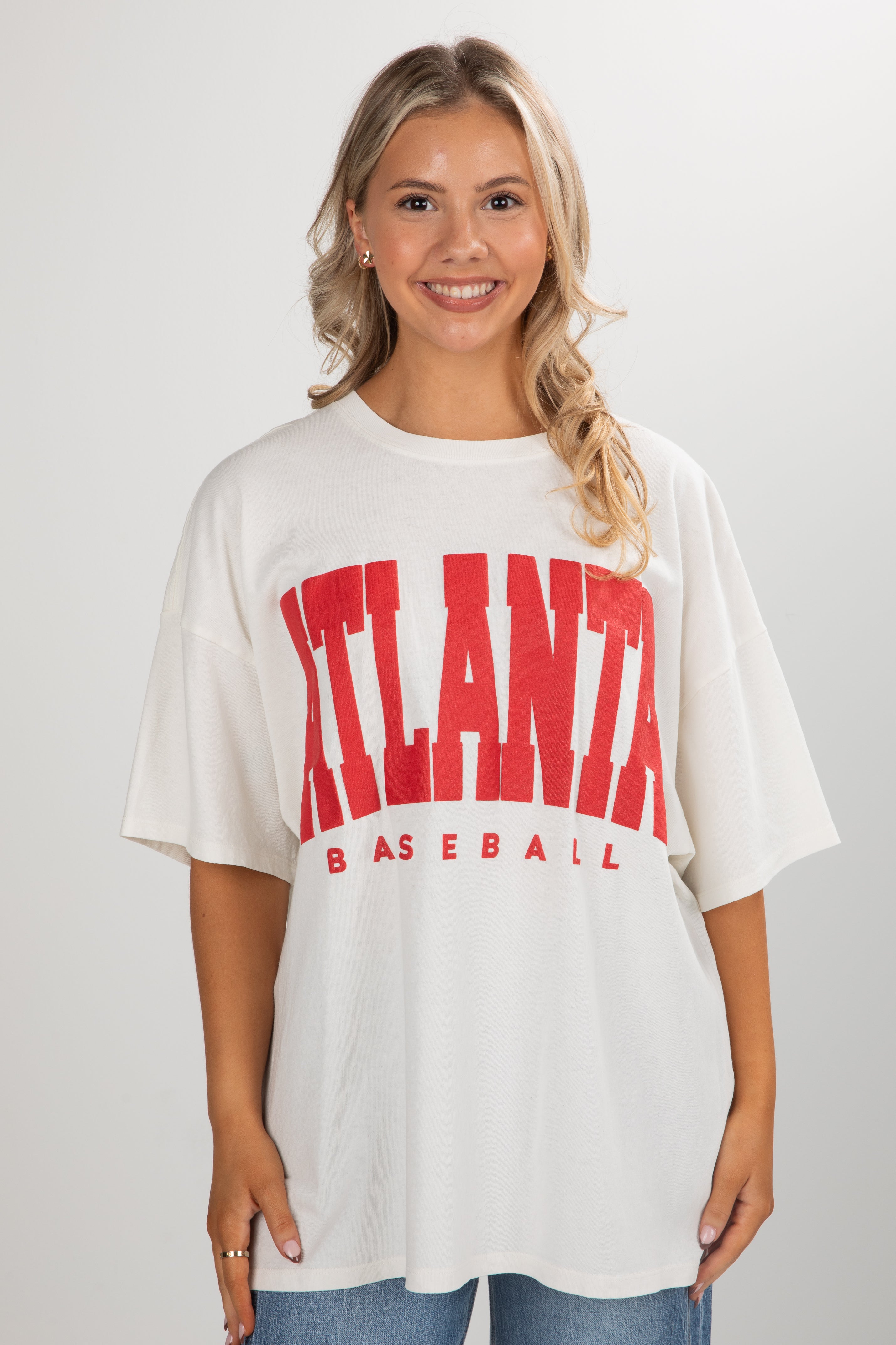 Off White/Red Atlanta Baseball Tee | DU Exclusives | ShopDressUp
