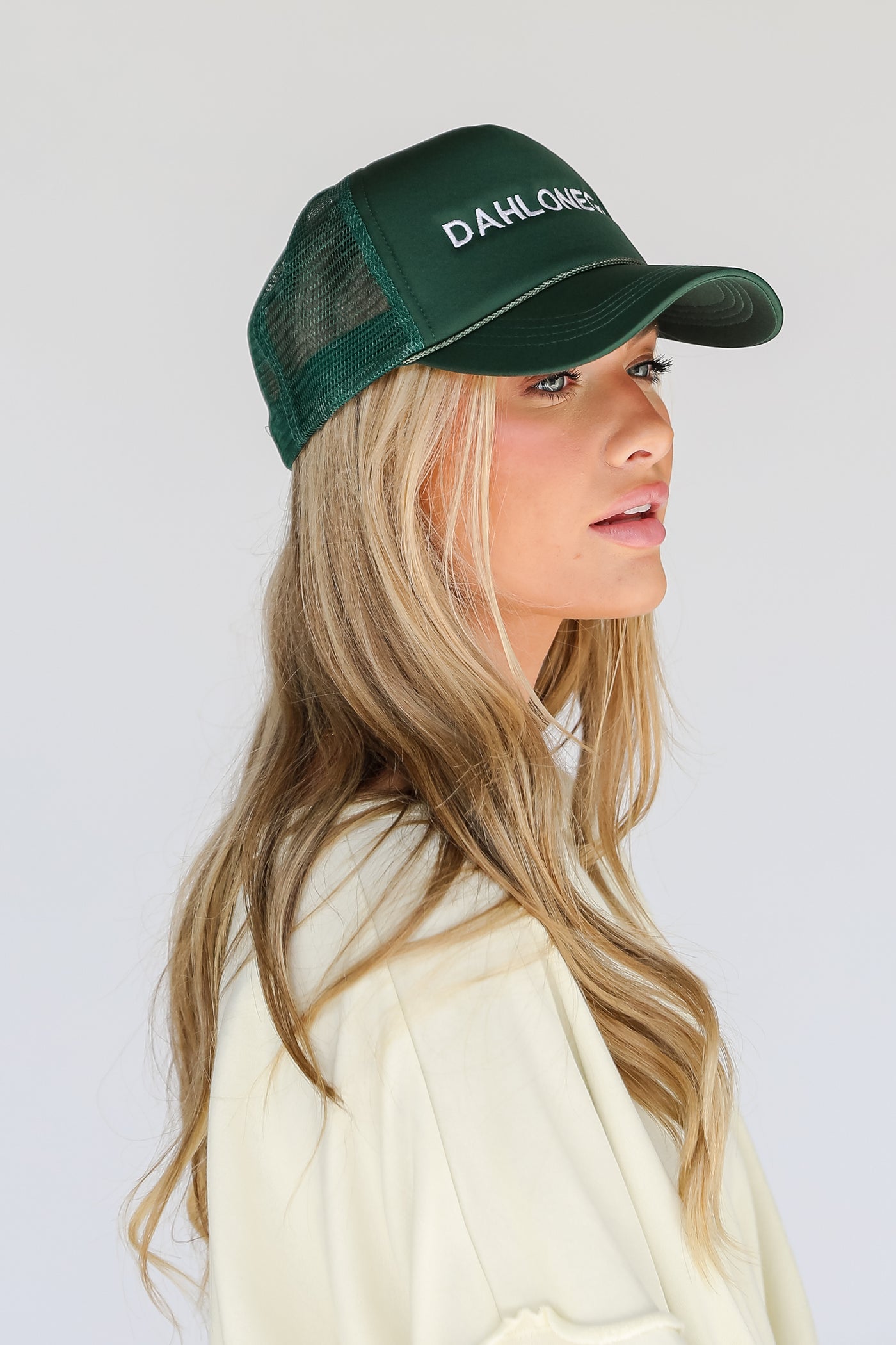 green Dahlonega Trucker Hat on model
