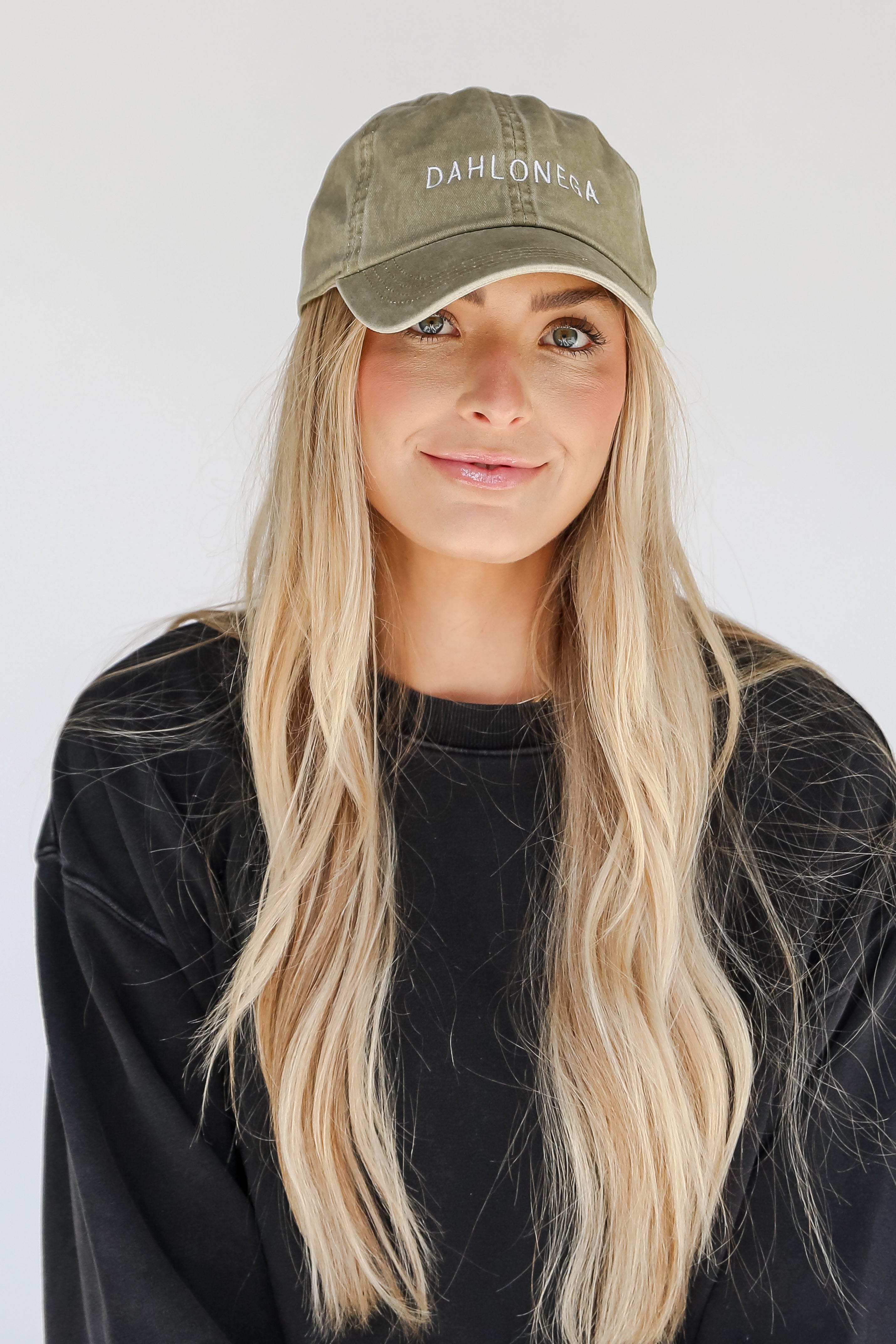 khaki Dahlonega Embroidered Hat on model