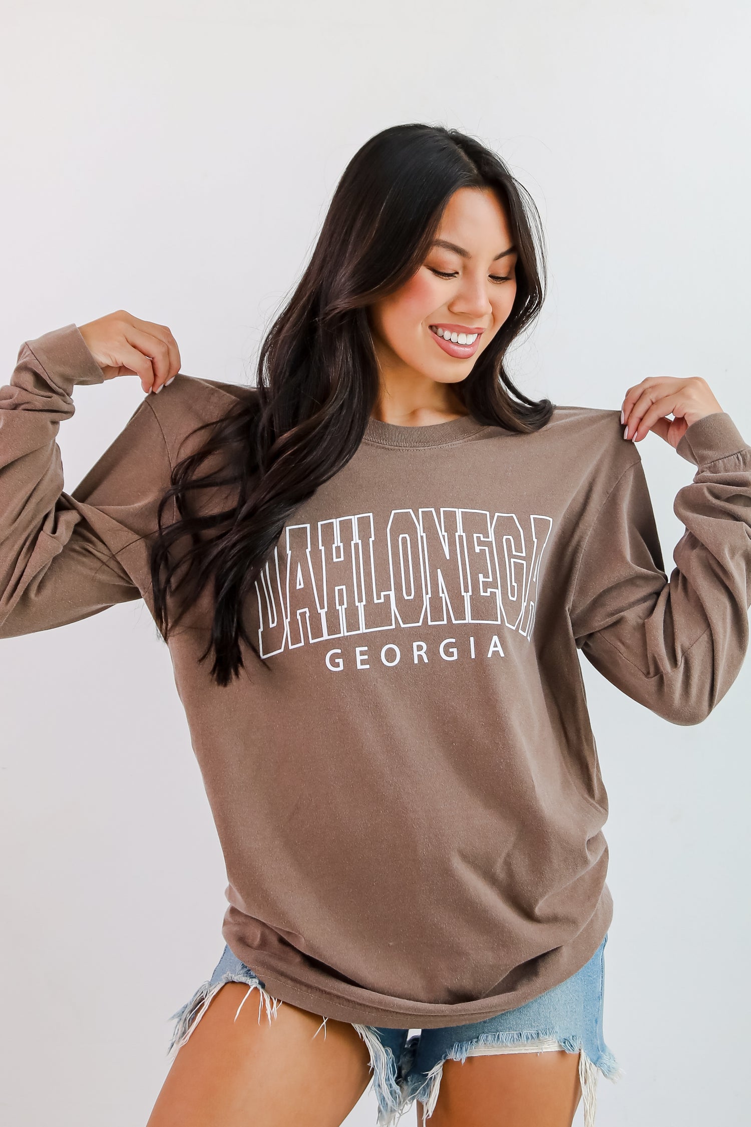 Brown Dahlonega Georgia Block Letter Long Sleeve Tee