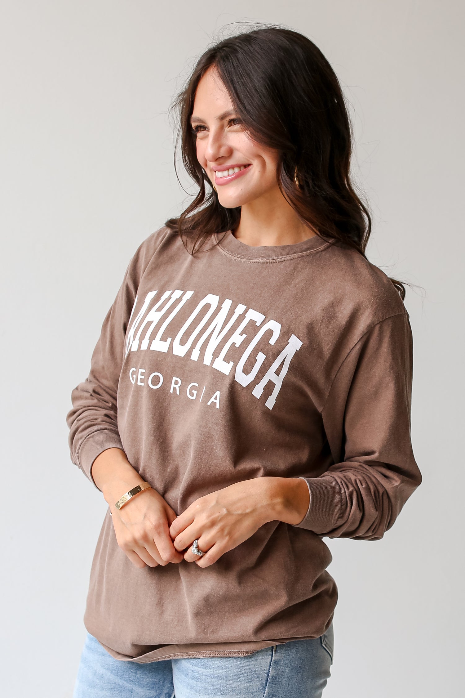 Brown Dahlonega Georgia Long Sleeve Tee side view