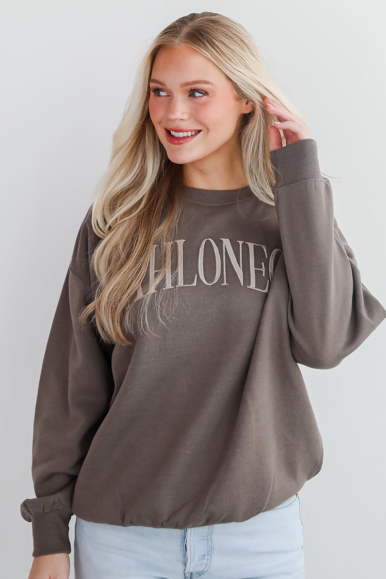 Mocha Dahlonega Embroidered Sweatshirt