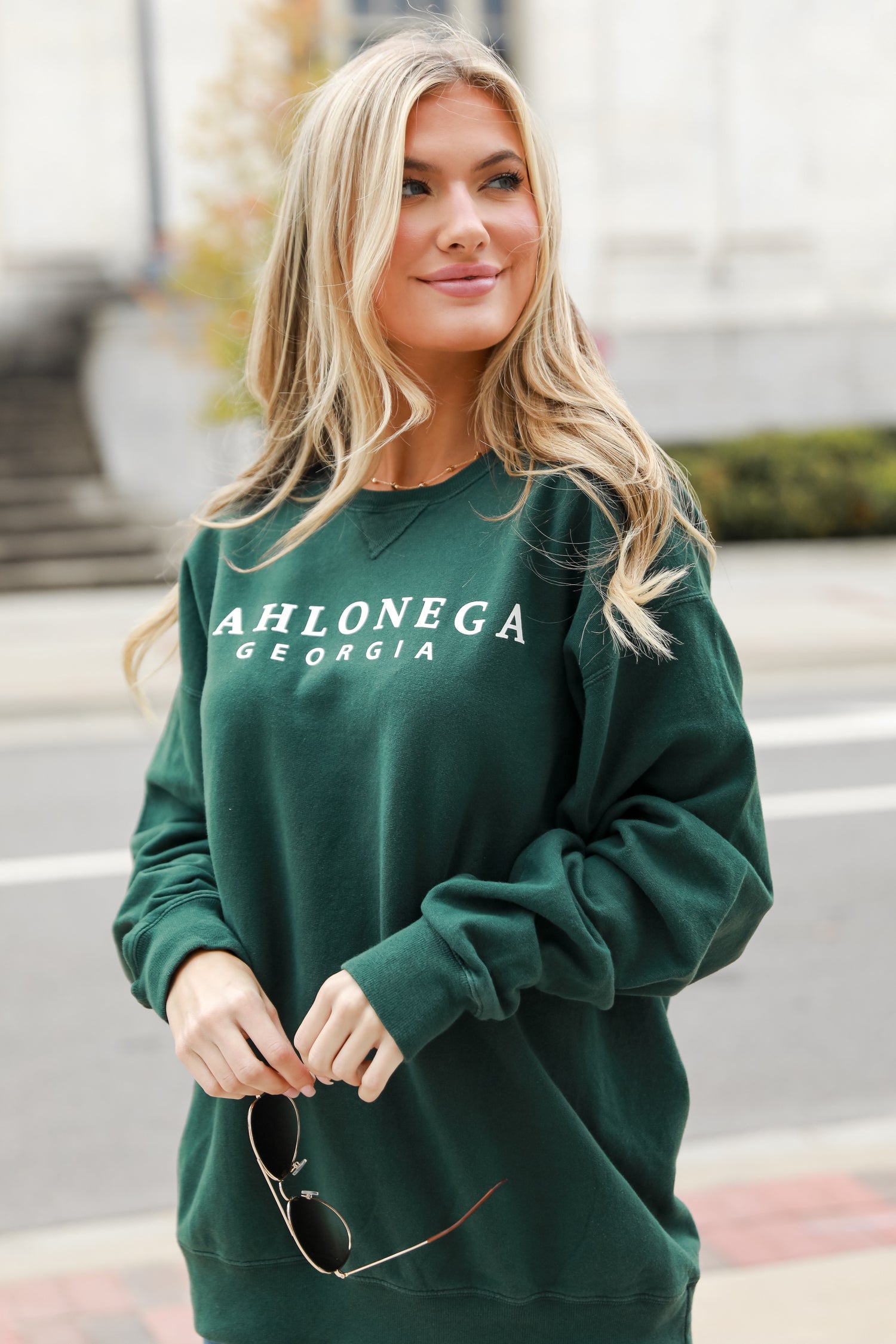 Hunter Green Dahlonega Georgia Pullover on model